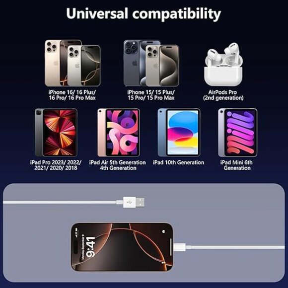 NEW 2pc Pack 3ft Carplay Cord Fast Charging for iPhone 17-16-15 Air Plus Pro Max - Picture 8 of 10